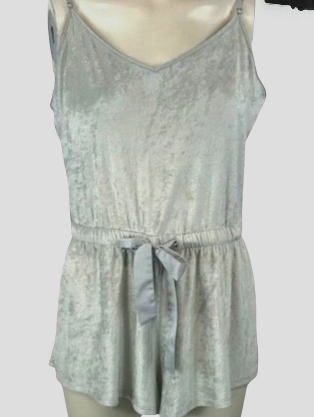 Victorias Secret Large 1 Pc Lounge Wear Romper Silver Crushed Velvet